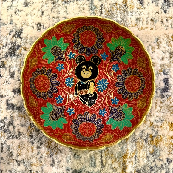 Moscow Olympics enamel and brass bowl